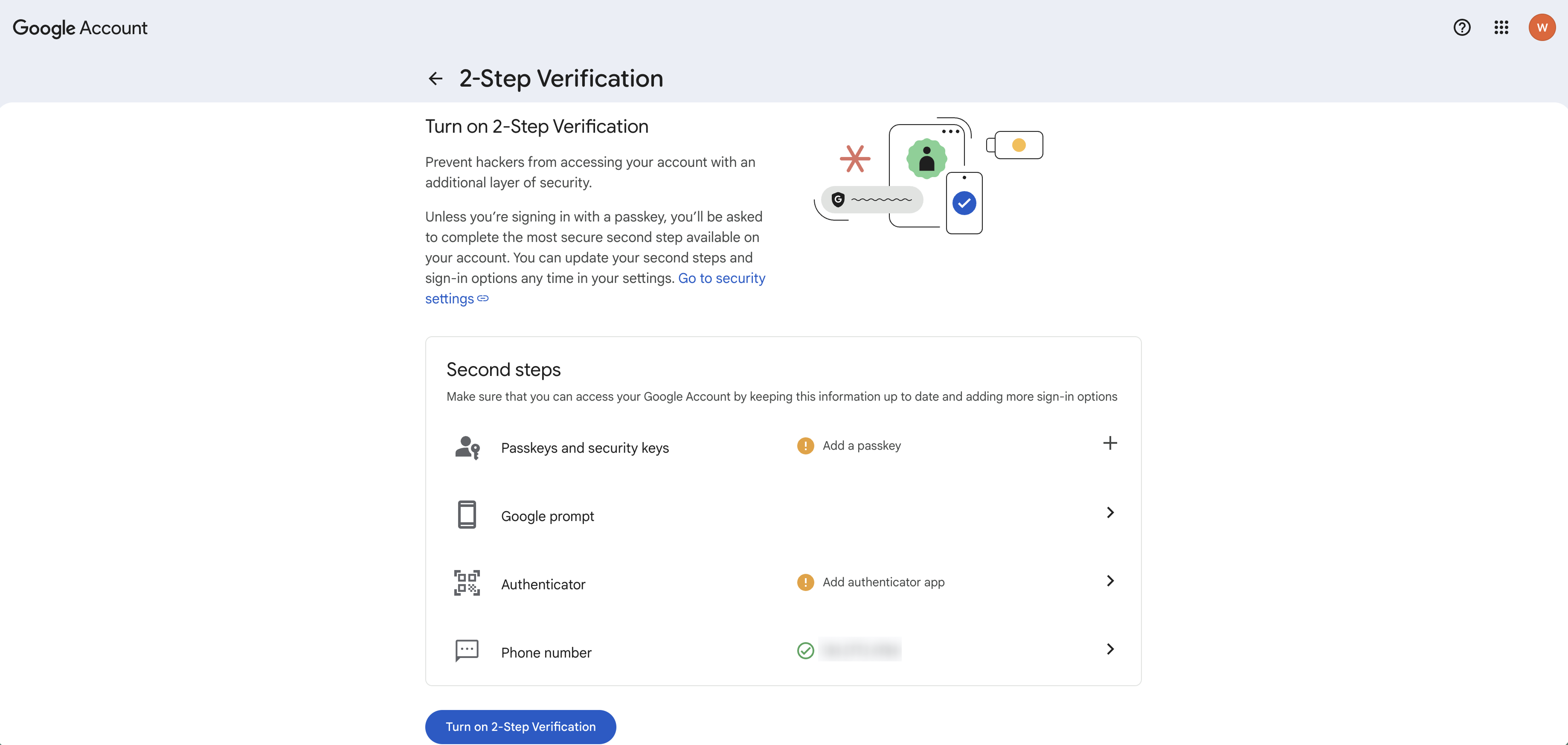 2-Step Verification setup page